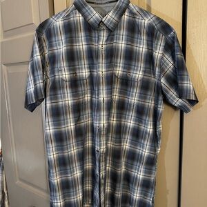 Kuhl Navy and White Plaid Casual Shirt
